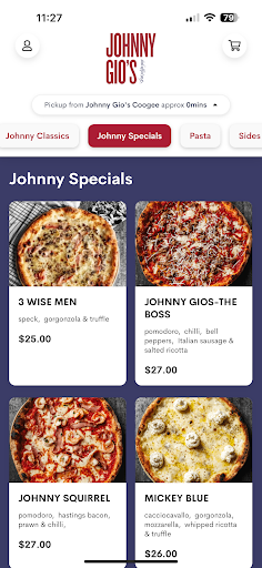 Android application Johnny Gio's Pizza screenshort
