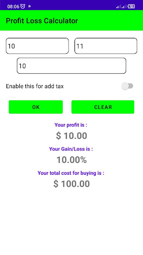 Profit Loss Calculator Screen 2