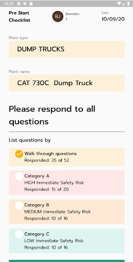 Android application Synergy Pre Start Checklist screenshort
