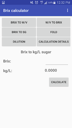 Brix calculator Screen 3