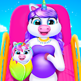 Unicorn mom & baby daycare icon