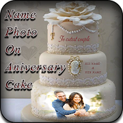 Name photo on anniversary cake
