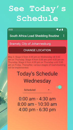 Load Shedding Schedule Screen 2