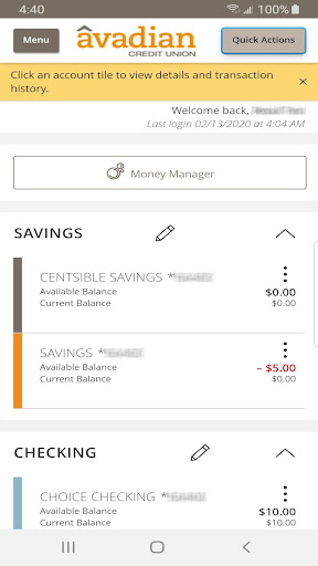 Android application Avadian Credit Union screenshort