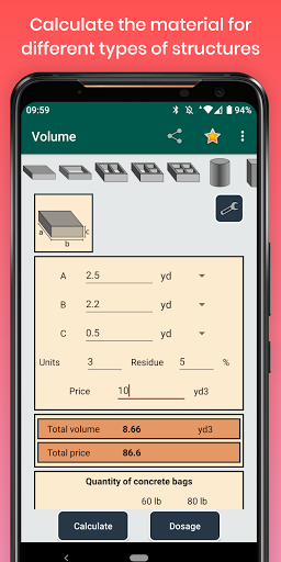Cement Concrete Calculator ft Screen 2
