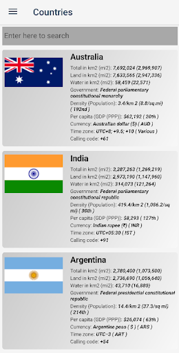Android application Country Insights screenshort