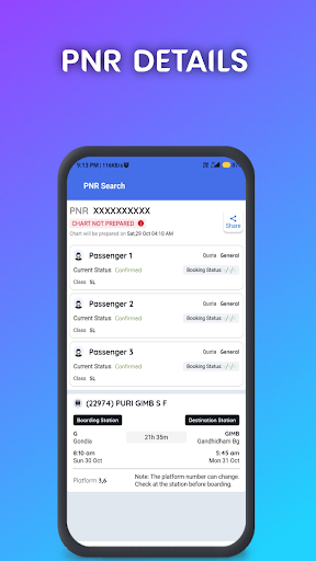 Easy Train - PNR , Live Status Screen 3