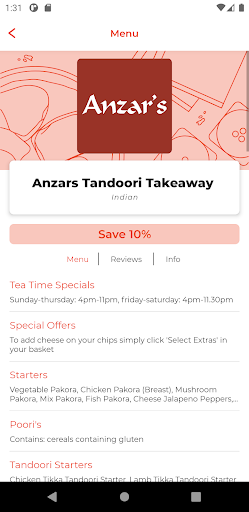 Anzars Tandoori ML4 Screen 2