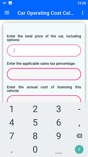 Android application Car Operating Cost Calculator screenshort