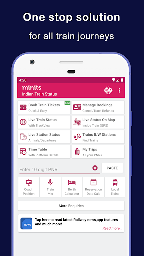 Indian Train Status - minits Screen 3