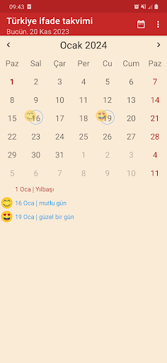 Android application Türkiye ifade takvimi screenshort