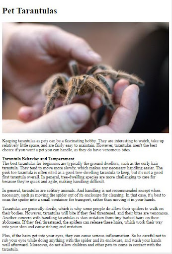 Android application Pet Tarantula Care Guide screenshort