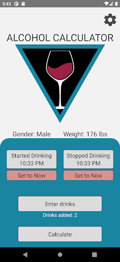 Android application Alcohol Calculator screenshort