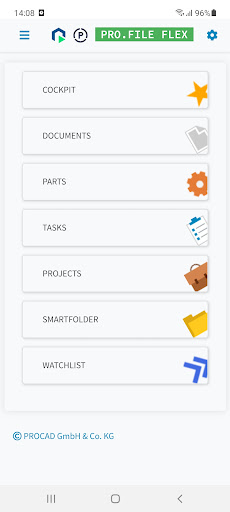 Android application PRO.FILE FLEX screenshort