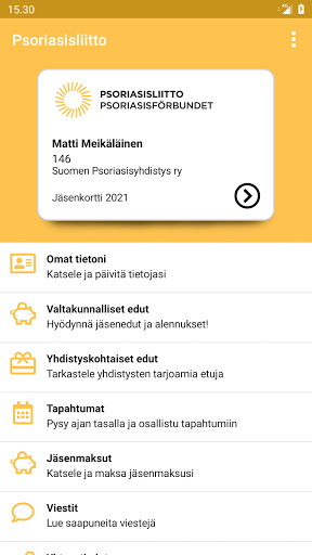 Android application Psoriasisliitto screenshort