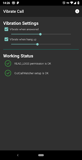 Android application Vibrate Call (when answered) screenshort