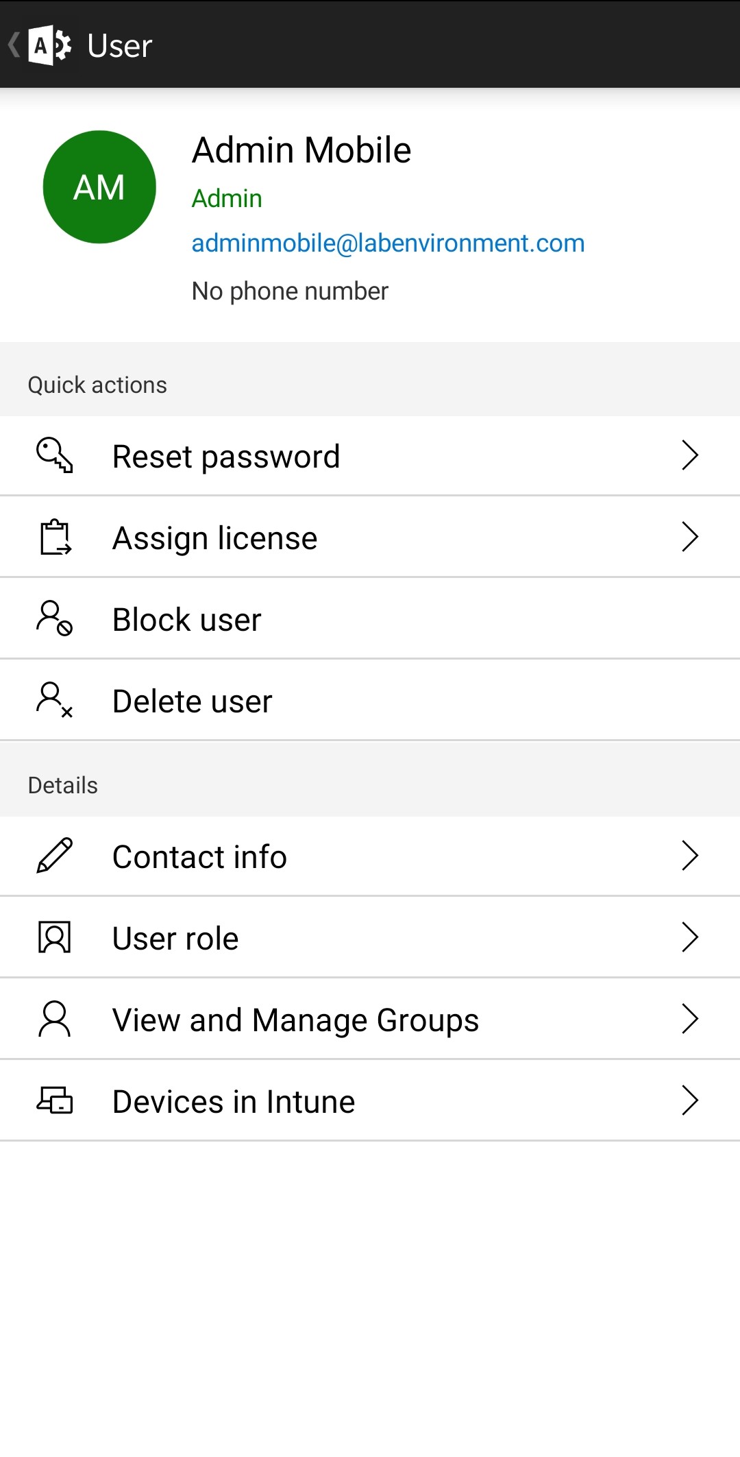 Android application Microsoft 365 Admin screenshort