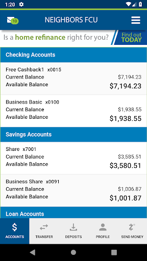 Neighbors FCU Mobile Banking Screen 2