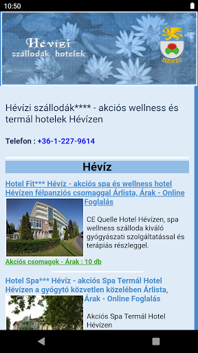 Android application Hévízi szállodák, hotelek, the screenshort