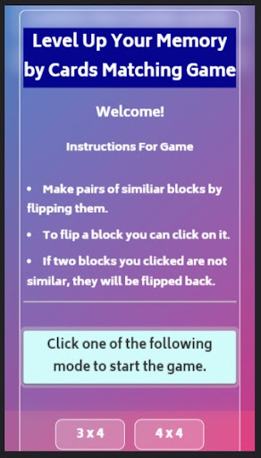 Level Up Memory Cards Matching Screen 3