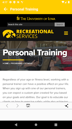 University of Iowa Rec Serv Screen 2