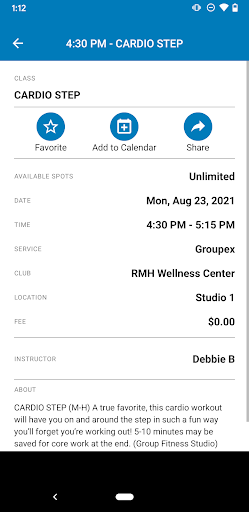 Android application Sentara RMH Wellness Center screenshort