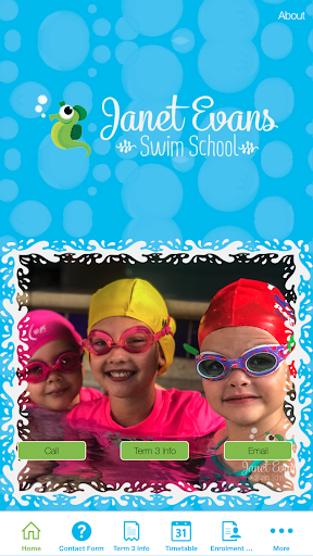 Android application Janet Evans Swim School screenshort