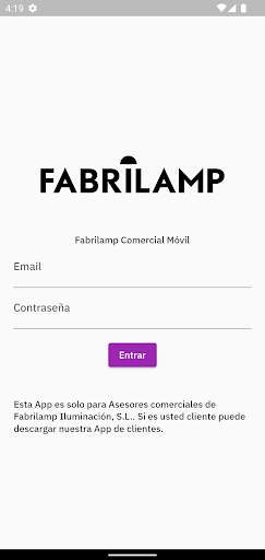 Android application Fabrilamp Comercial Móvil screenshort