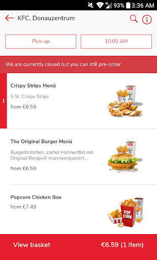 KFC Austria Click & Collect Screen 3