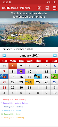 South African Calendar Screen 2