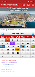 South African Calendar Screenshot
