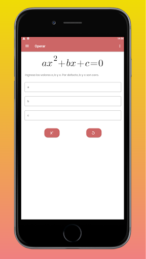 Android application Ecuación cuadrática calculador screenshort