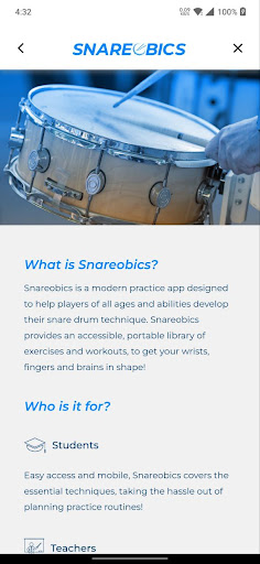 Android application Snareobics screenshort
