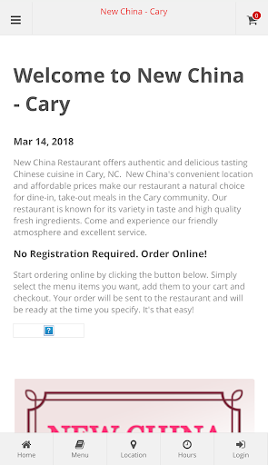 Android application New China Cary Online Ordering screenshort