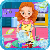 Girls House Dish Washing Kitchen Cleaning Game