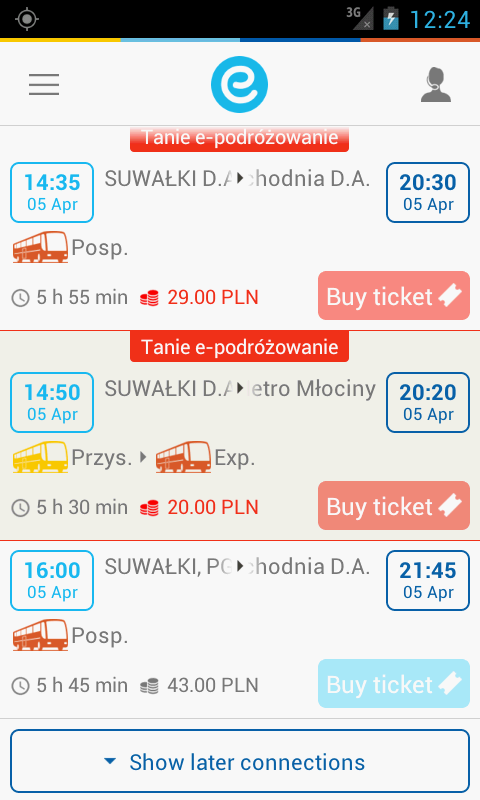Android application e-podroznik.pl screenshort