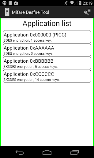 Android application MIFARE DESFire EV1 NFC Tool screenshort