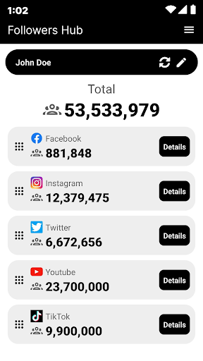Android application Followers Hub screenshort