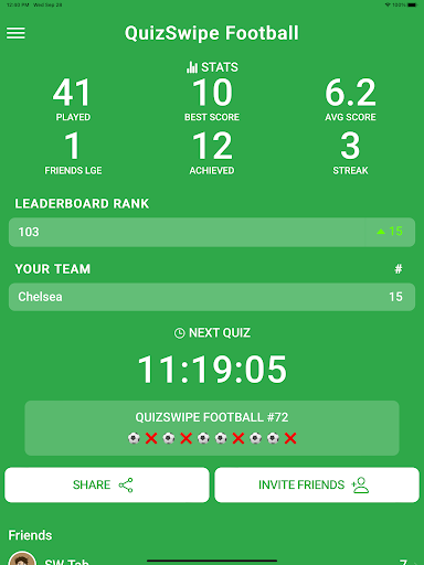 Screenshot of QuizSwipe Football
