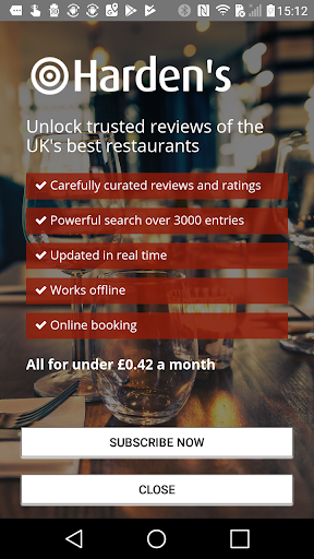 Android application Harden's Restaurant Guide screenshort