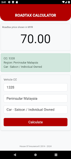 RoadTax Calculator Screen 2