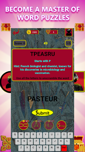 History Icons: Unscramble Word Screen 3