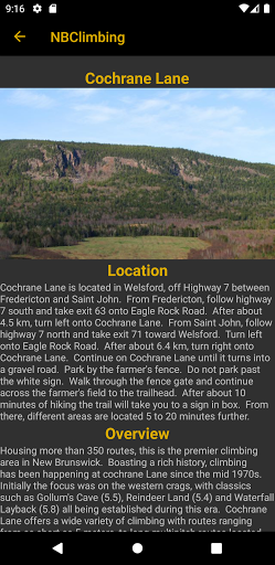 Android application New Brunswick Climbing Guide screenshort