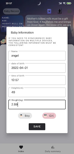 Android application Baby Record screenshort