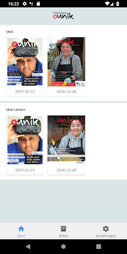 Android application Tidningen Unik screenshort