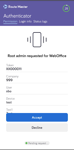 Android application Authenticator for Route Master screenshort