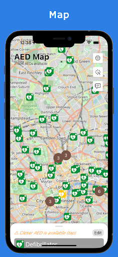 AED map - defibrillators Screen 2