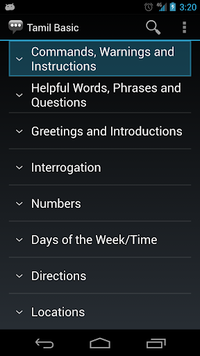 Android application Tamil Basic Phrases screenshort