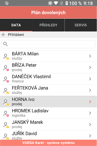 Android application Plán dovolených screenshort