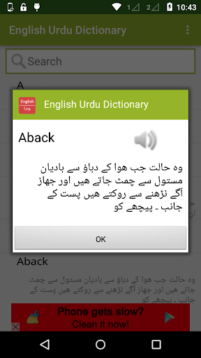 English to Urdu Dictionary Screen 2